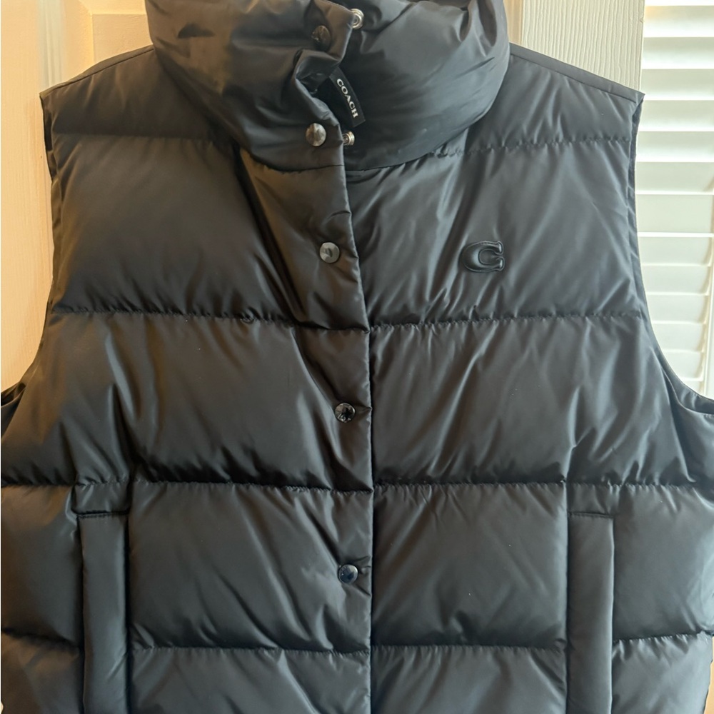 Coach Black Quilted Puffer Vest with High Collar